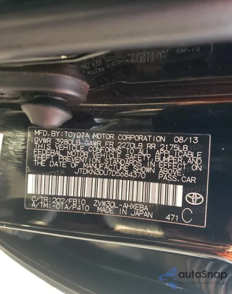 2013 Toyota Prius z USA, uszkodzony, nr VIN JTDKN3DU7D5684370
